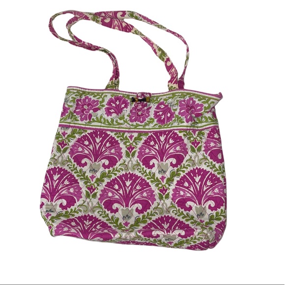 Vera Bradley Julep Tulip Print Medium Tote Pink Green Floral - Picture 1 of 7
